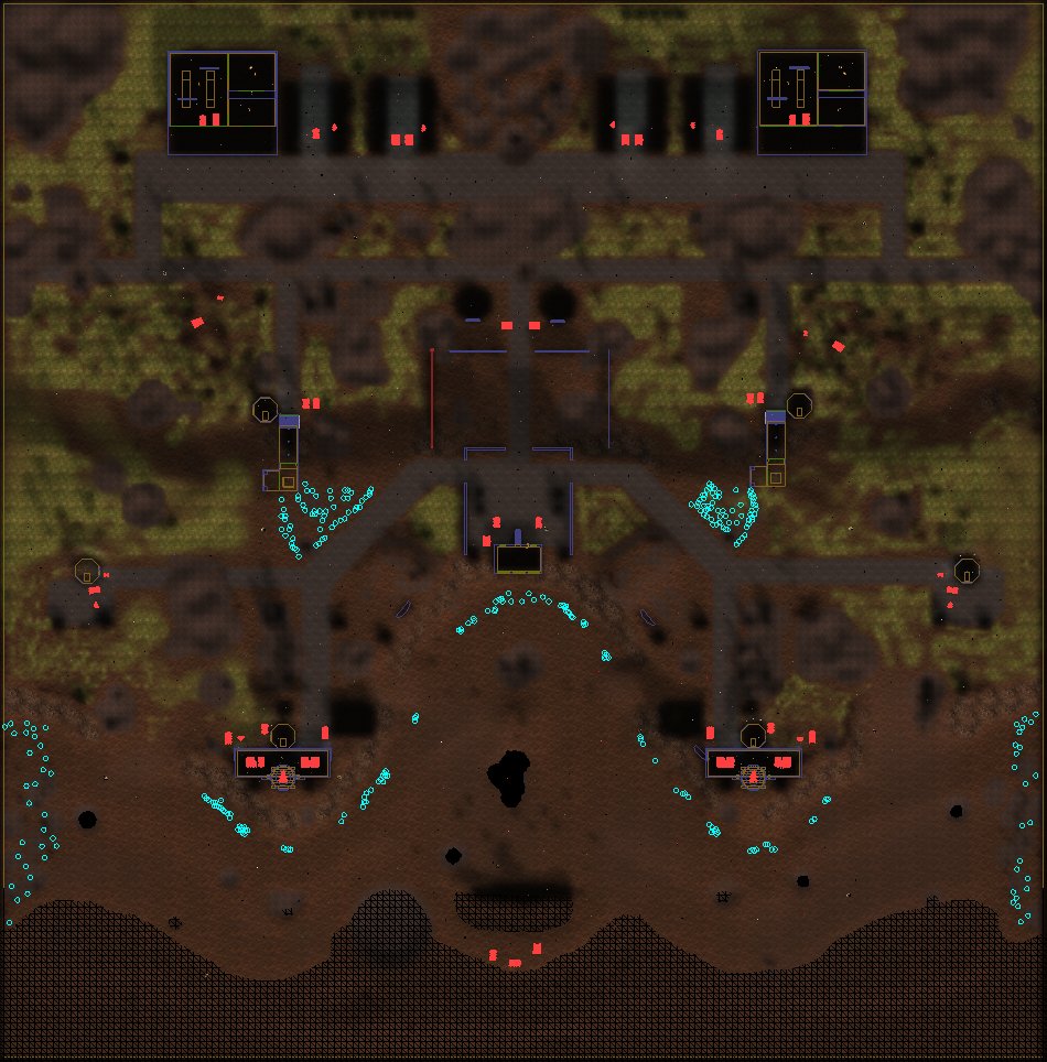 Land mine locations on Omaha Beach v3 (small cyan circle = mine)