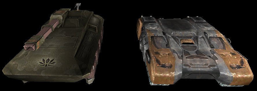 Nekomata (red version with tank turret and Ion Tank's machine gun turret for the gunner) and the Goliath's chassis with current Poltergeist skin for comparison.